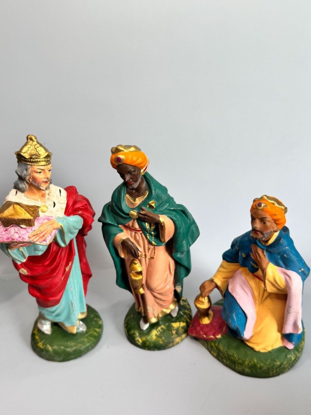 Vintage Italy Paper Mache Three Wise Men Nativity 8" Scale Set of 3 Kings - Picture 2 of 16